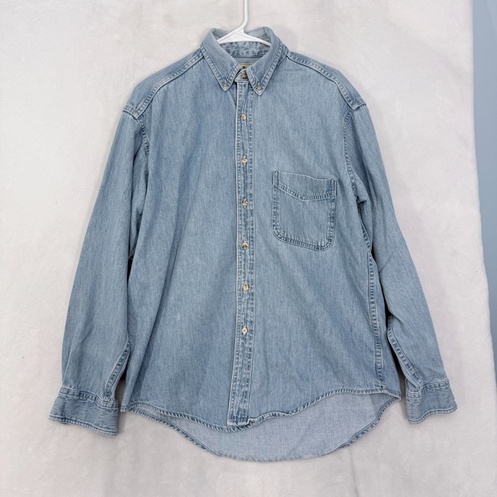 Vintage LL Bean Shirt Mens M Bleu Denim Pocket Outdoor Button Down
